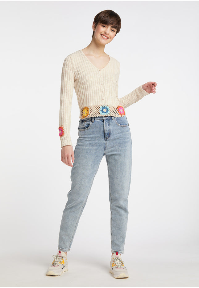 myMo Damenpullover mit gehäkeltem Bund