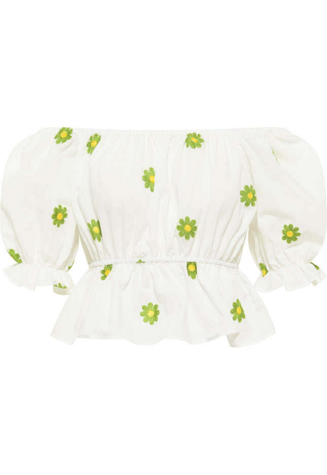 myMo Damen Bestickte Cropped Bluse