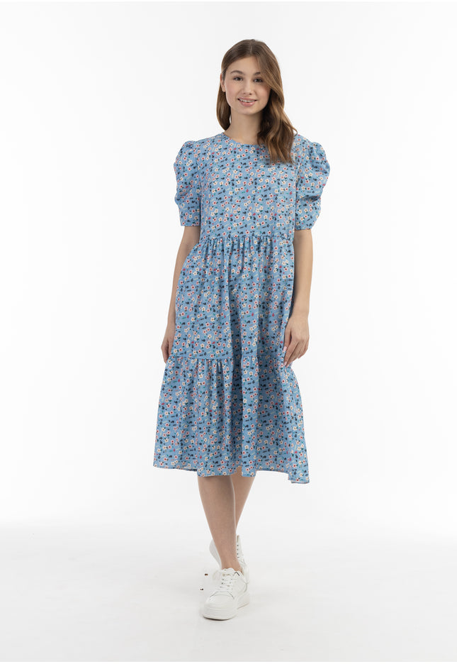 myMo Damen Midi Kurzarm Kleid