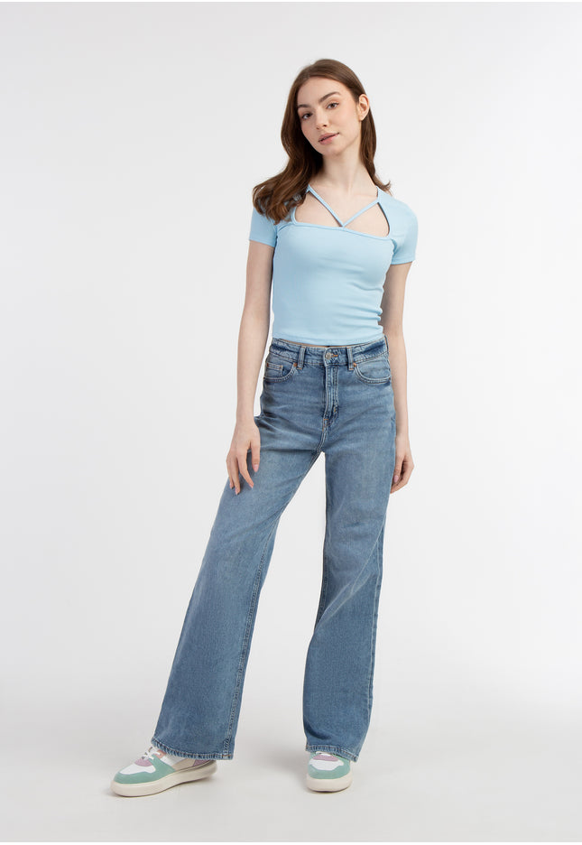 myMo Damen Rippstrick T-Shirt