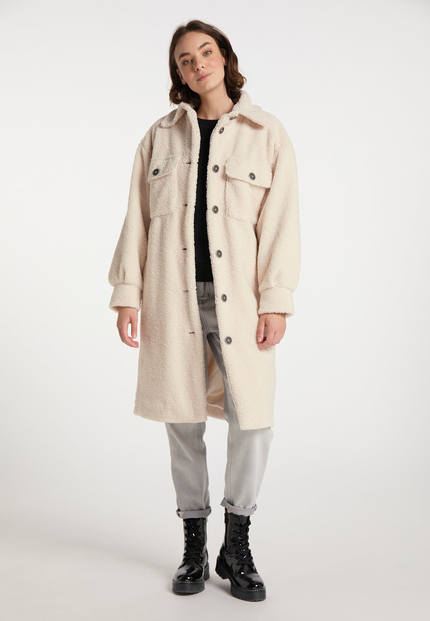 myMo Damen Kunstfellmantel