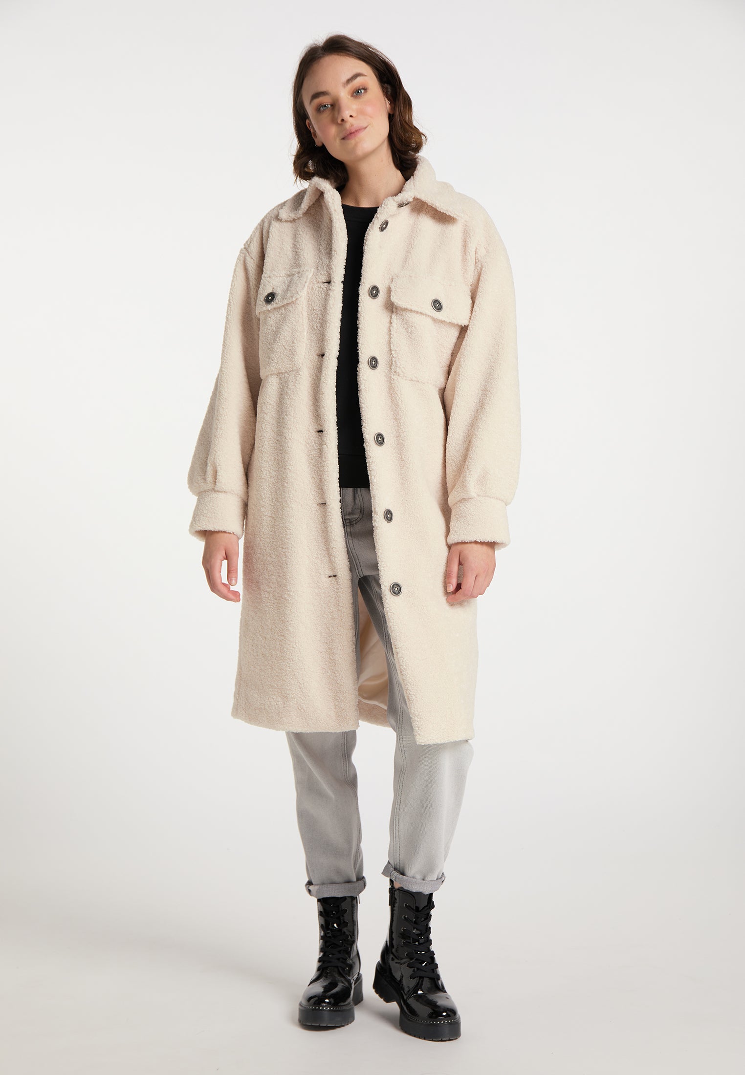 myMo Damen Kunstfellmantel