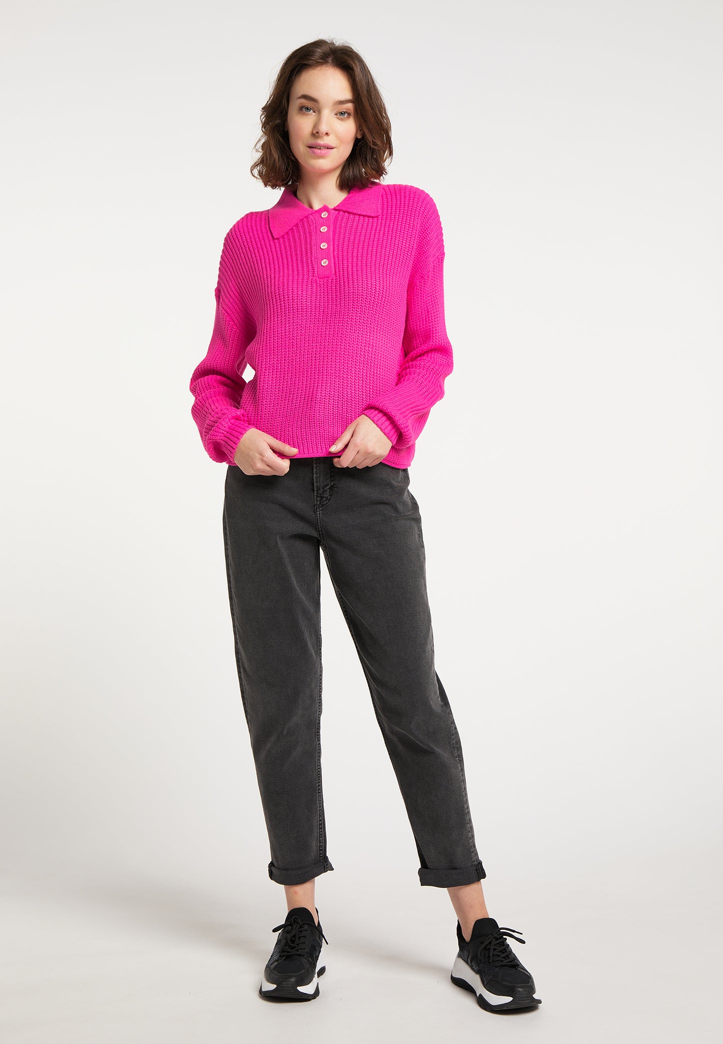 myMo Damen Strick-Polo-Shirt