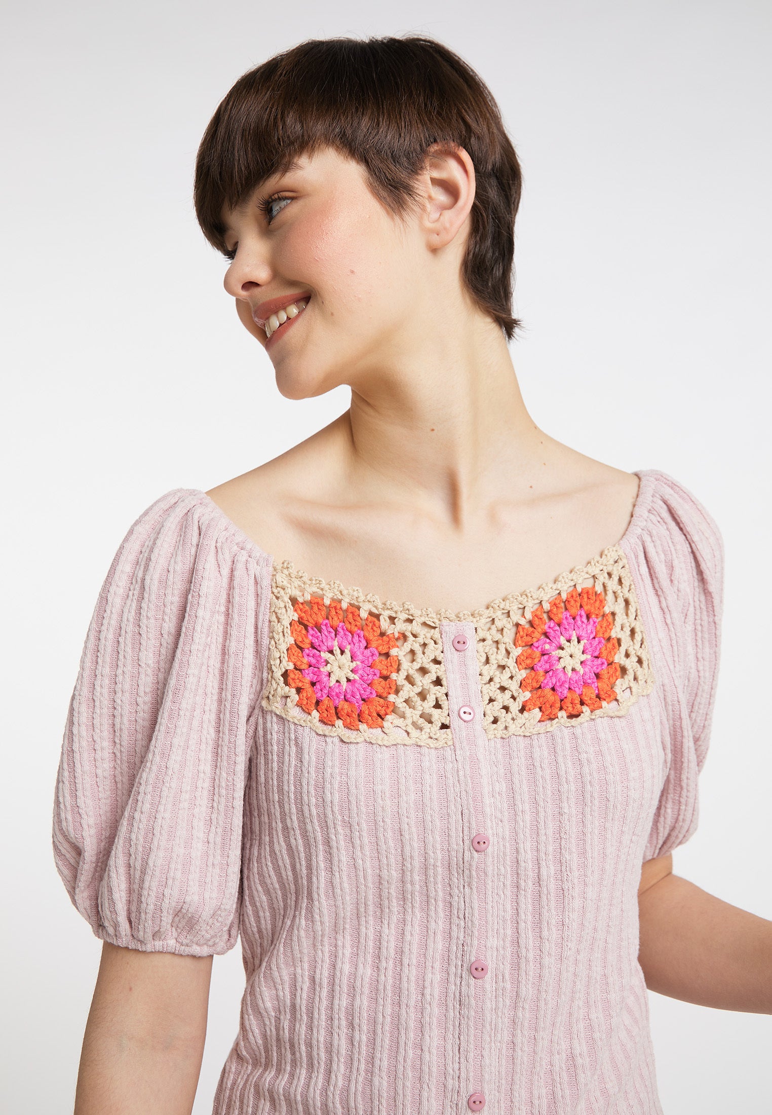 myMo Women's Top With Crochet Inserts