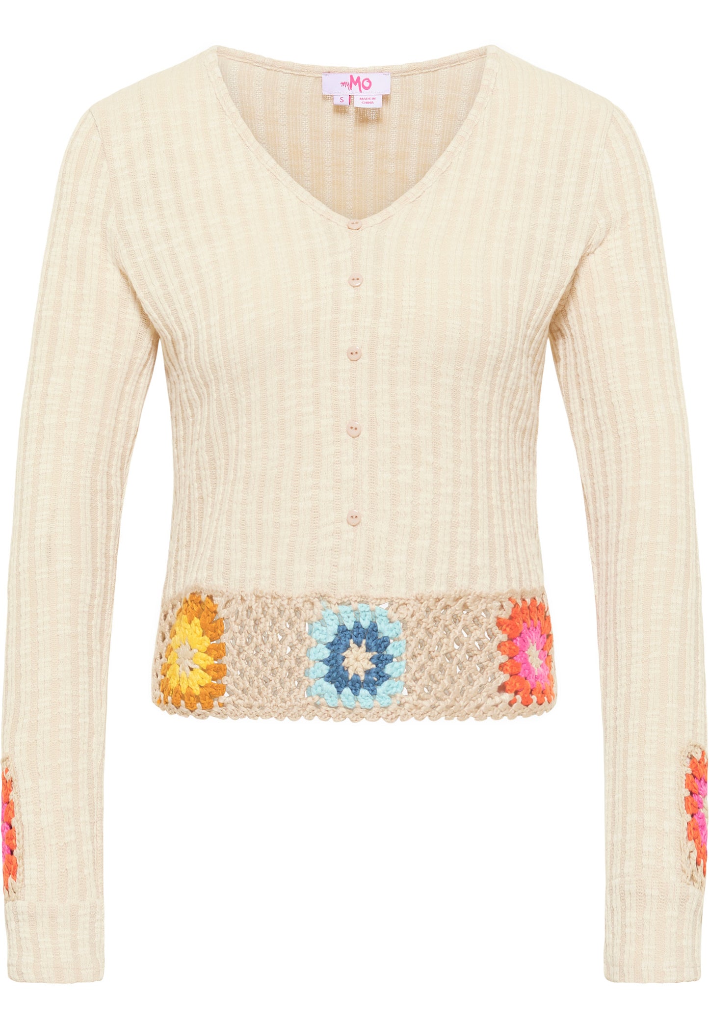 myMo Women's Sweater With Crocheted Waistband