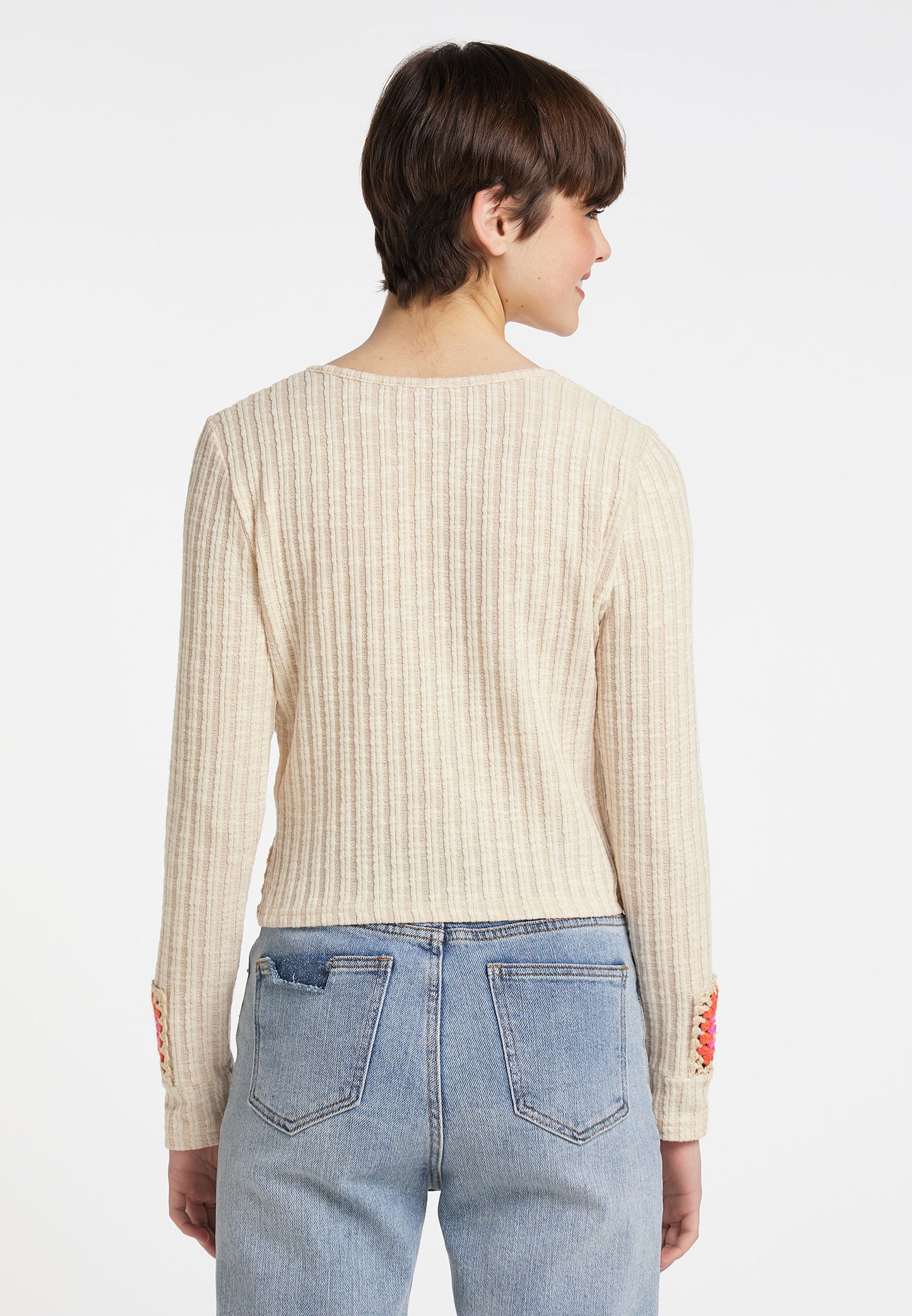 myMo Women's Sweater With Crocheted Waistband