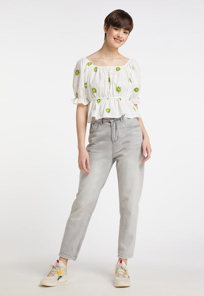 myMo Women's Embroidered Cropped Blouse