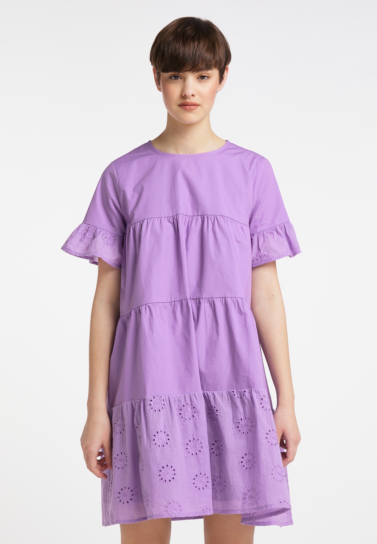 myMo Damen Kleid mit Ösen-Spitze