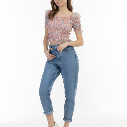 Collection image for: Oberteil mit gerafftem Carmen-Ausschnitt, kurz geschnitten, mit Herzen, mädchenhaftes Shirt