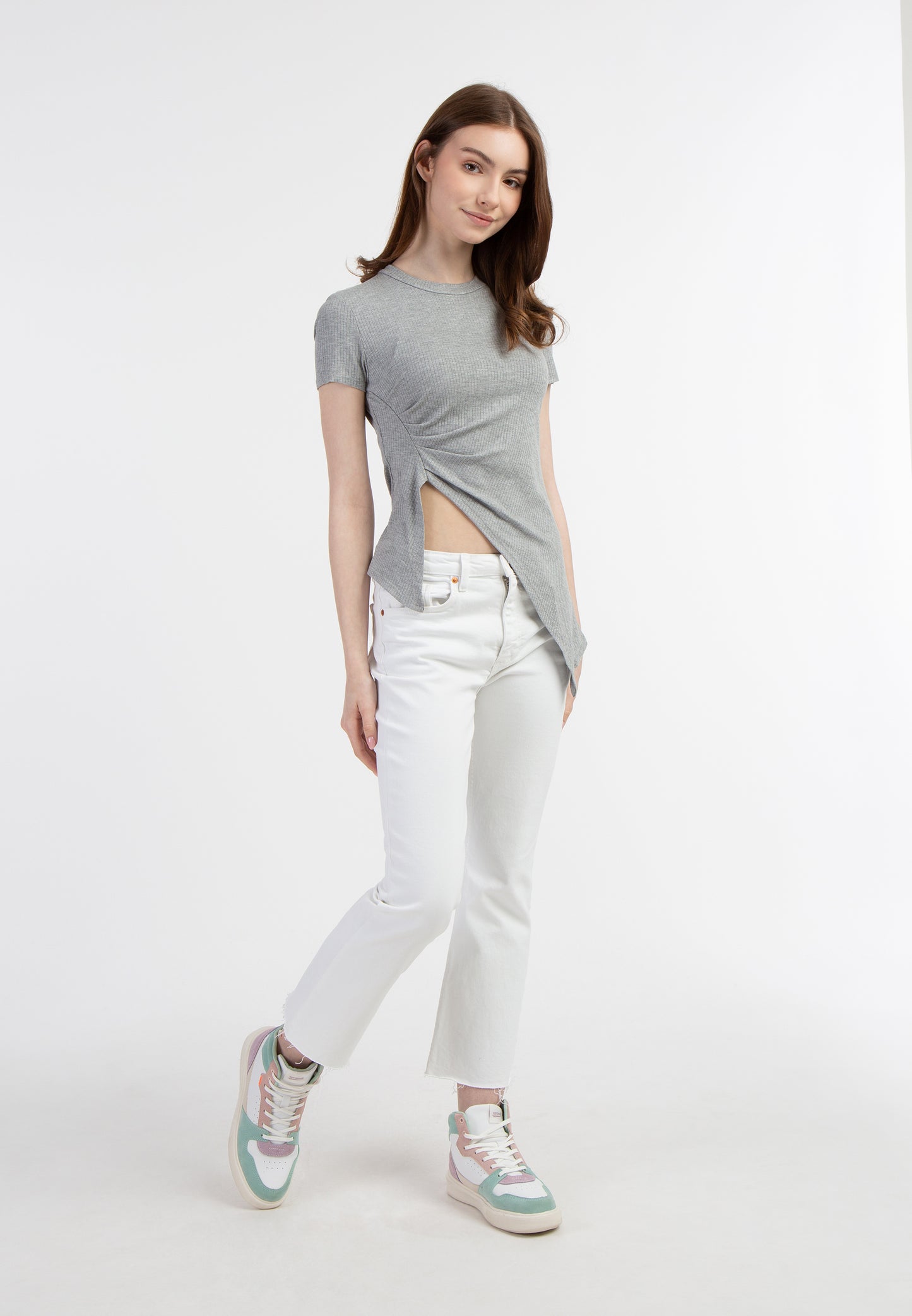 myMo Damen-Jersey-Shirt aus geripptem Strick