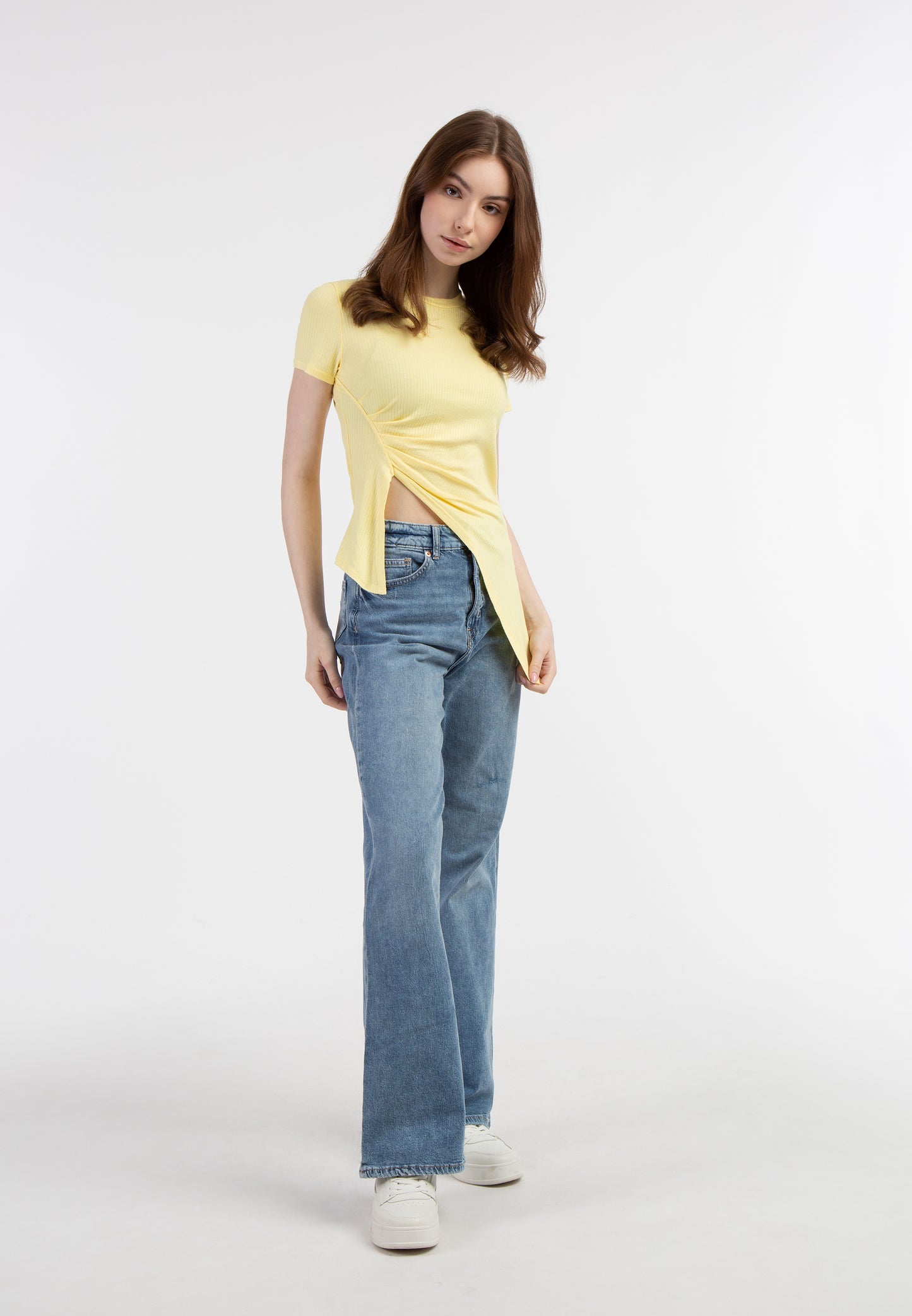 myMo Damen-Jersey-Shirt aus geripptem Strick