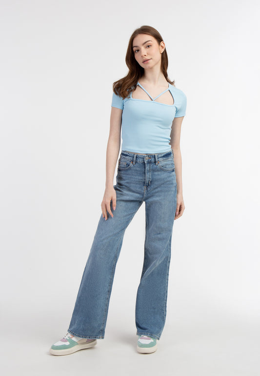 myMo Damen Rippstrick T-Shirt